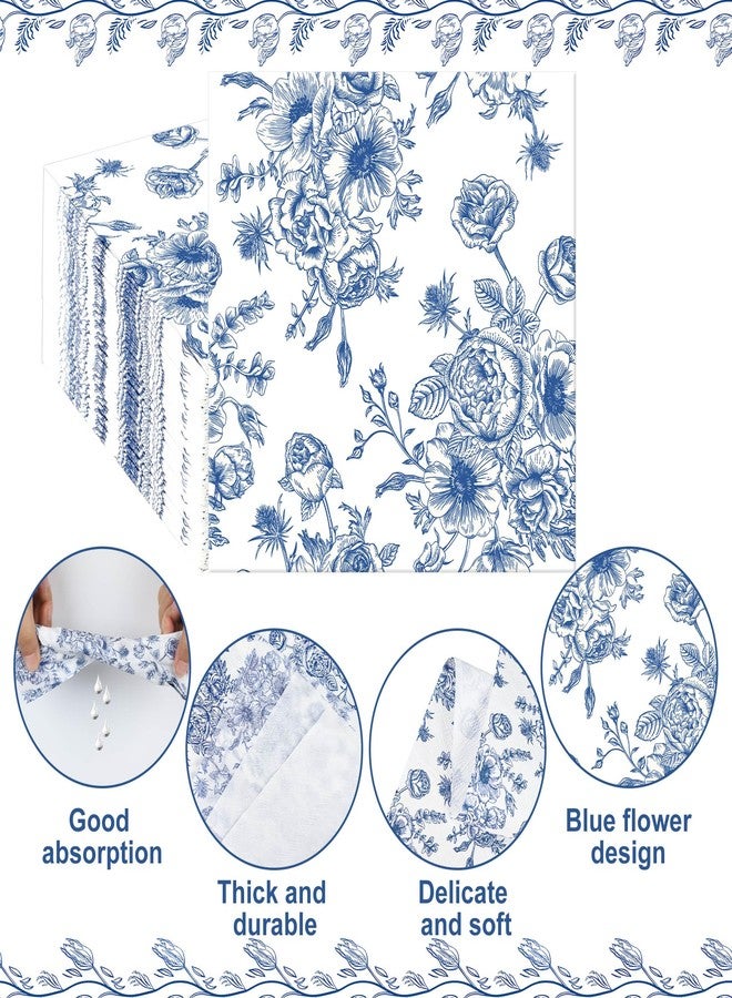 peony man 50 PCS Blue Floral Cocktail Napkins Blue and White Flower Paper Napkins 3-Ply Disposable Flowers Beverage Napkin for Wedding Bridal Shower Birthday Baby Shower Party Supplies, 5 x 5 Inch - Image 3